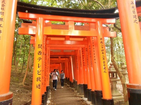 稲荷山参道にある「奉納鳥居」（大型）　（鳥居には「奉納者の名前が彫られています）